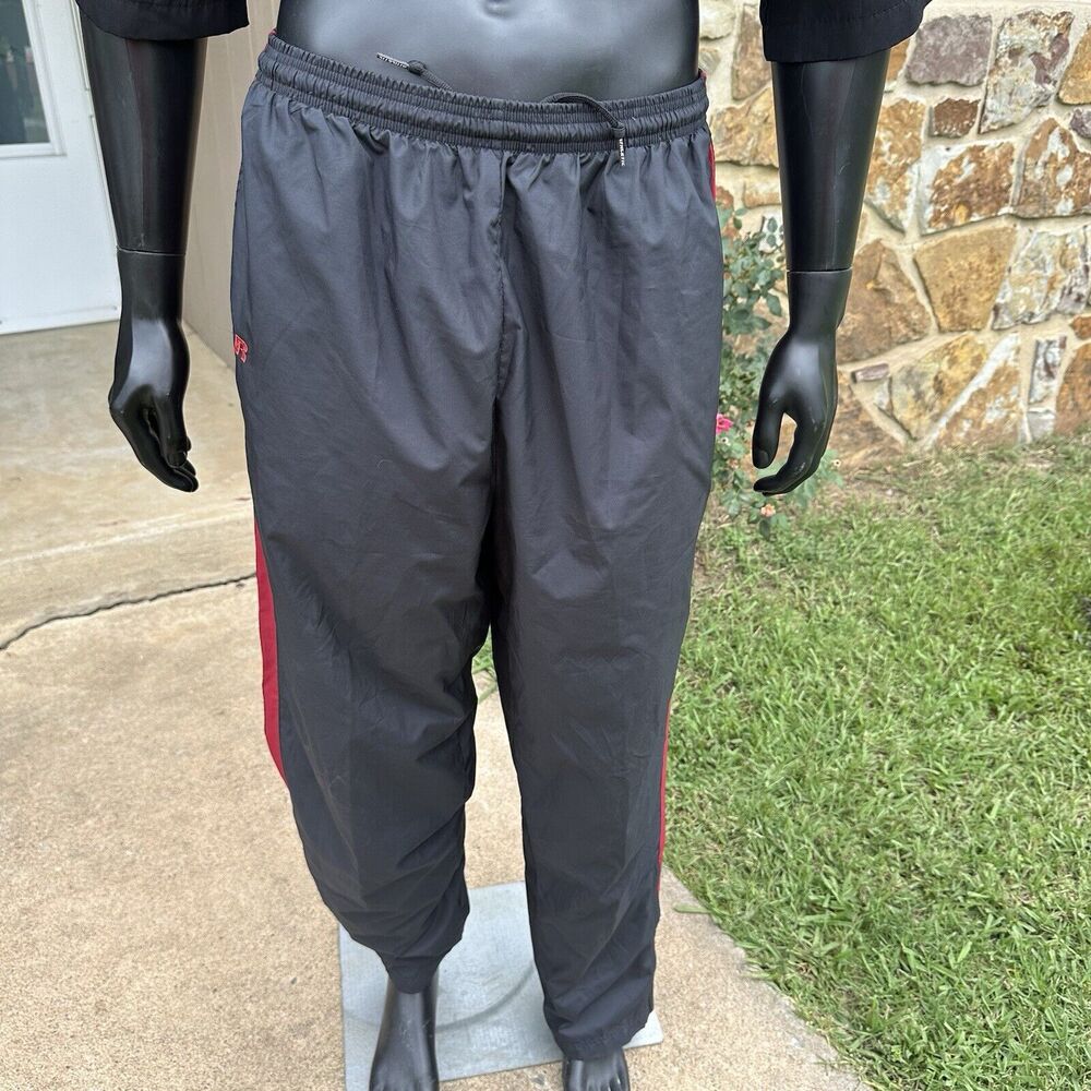 Vintage Russell Windbreaker Pants Mens Large Black Lined Jogger Ankle Zip Stripe